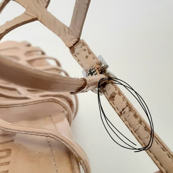 Shutz Juliana Caged Heels Nude Patent Leather Peep Toe Strap Heels 8 Wedding - Picture 10 of 14